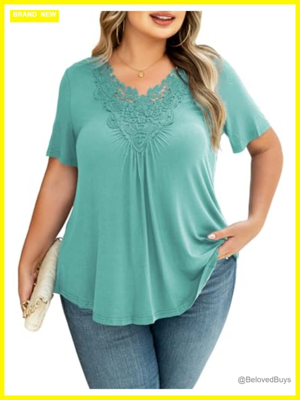 Plus Size Lace Crochet Tunic Top Short Sleeve V-Neck Rayon Blouse